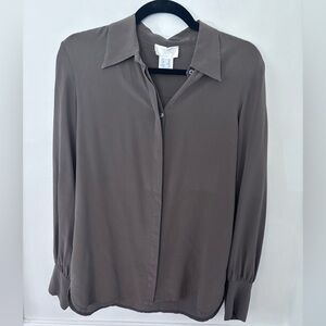 Ottod’ame olive silk blouse with gorgeous sleeve detail